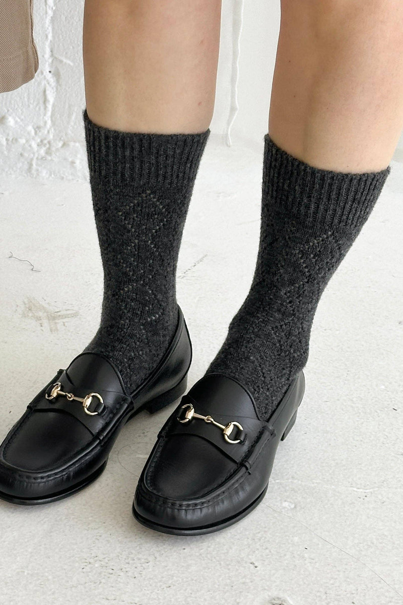 Cashmere Pointelle Socks - Charcoal