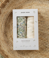 Extra Large Organic Baby Muslins, Set of 2 - Riverbank / Nettle Scatter