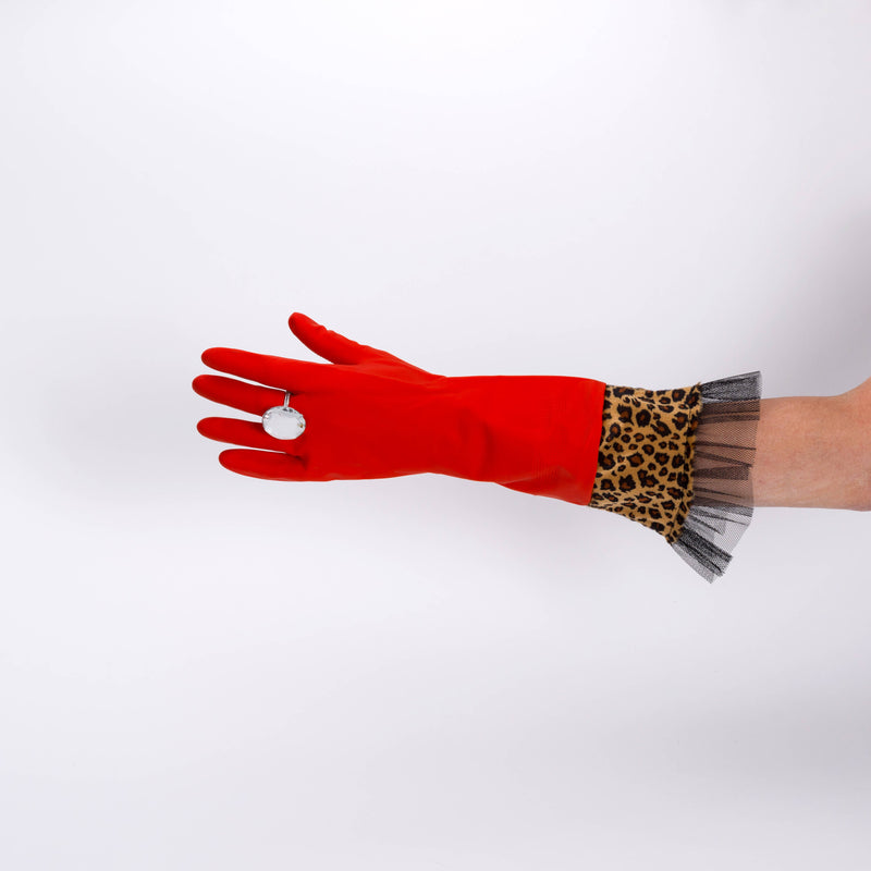 Washing Up Gloves - Red Leopard