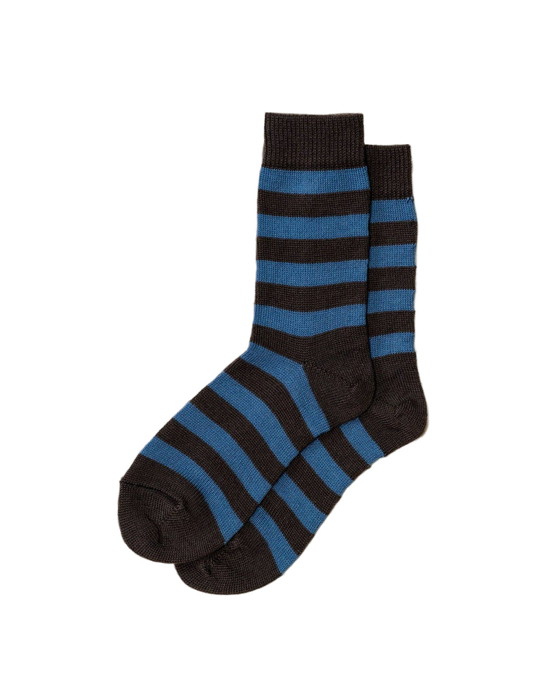 Fine Merino Wool Socks - Stripe Blue: UK 8-11