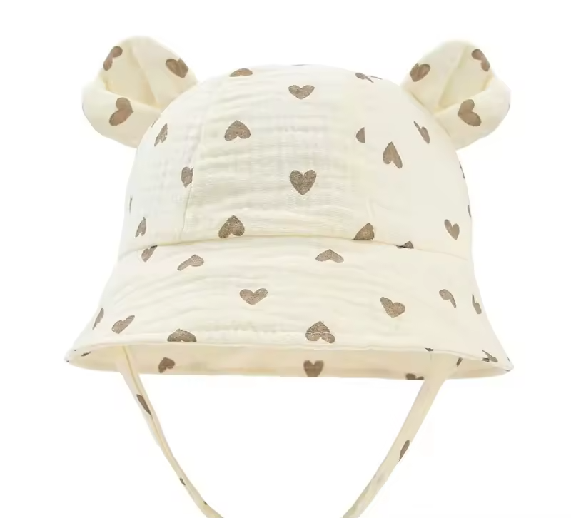 Hydrophilic Muslin Baby Hat - Beige Hearts