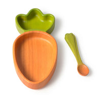Rubberwood Baby Plate & Spoon Set - Cathy the Carrot