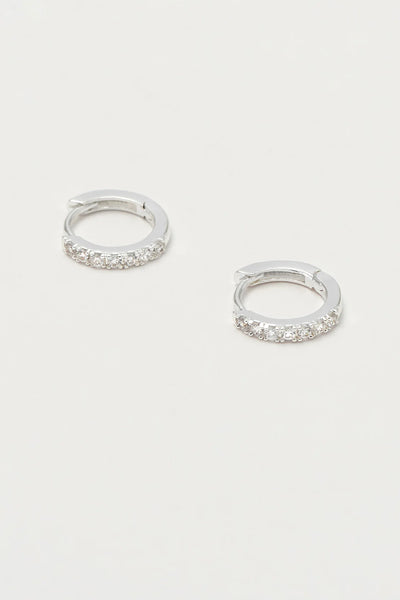Hoop Earrings with White CZ - Silver