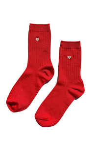 Embroidered Her Socks - Classic Red & Heart