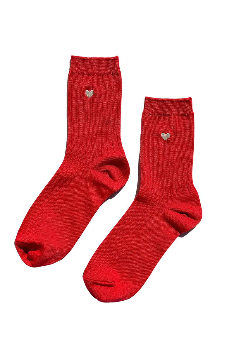 Embroidered Her Socks - Classic Red & Heart