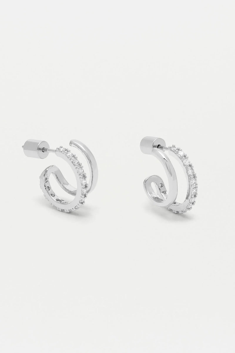 Silver Plated Pave-set Hoop Earrings with White Cubic Zirconia