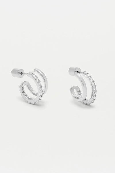 Silver Plated Pave-set Hoop Earrings with White Cubic Zirconia