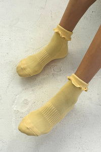 Ruffled Hugger Crew Socks - Banana Cream & Red