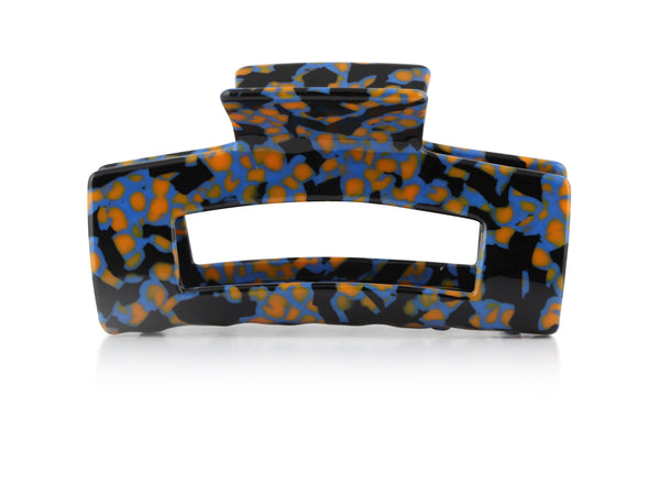 Big Metal London - Donatella Resin Oversized Bulldog Hairclip: White/Blue/Black