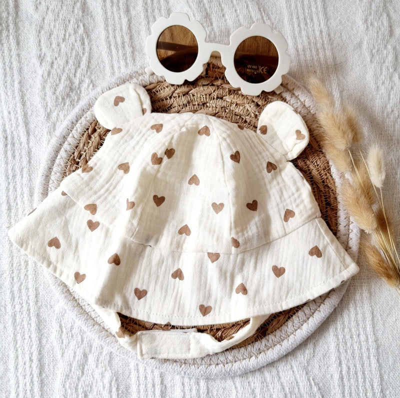 Hydrophilic Muslin Baby Hat - Beige Hearts