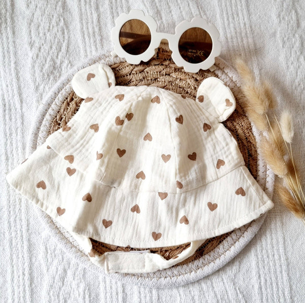 Hydrophilic Muslin Baby Hat - Beige Hearts