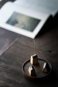 Gohobi Handmade Japanese Style Incense Holder – Zen Ceramic Incense Plug Tray: 3 mud houses