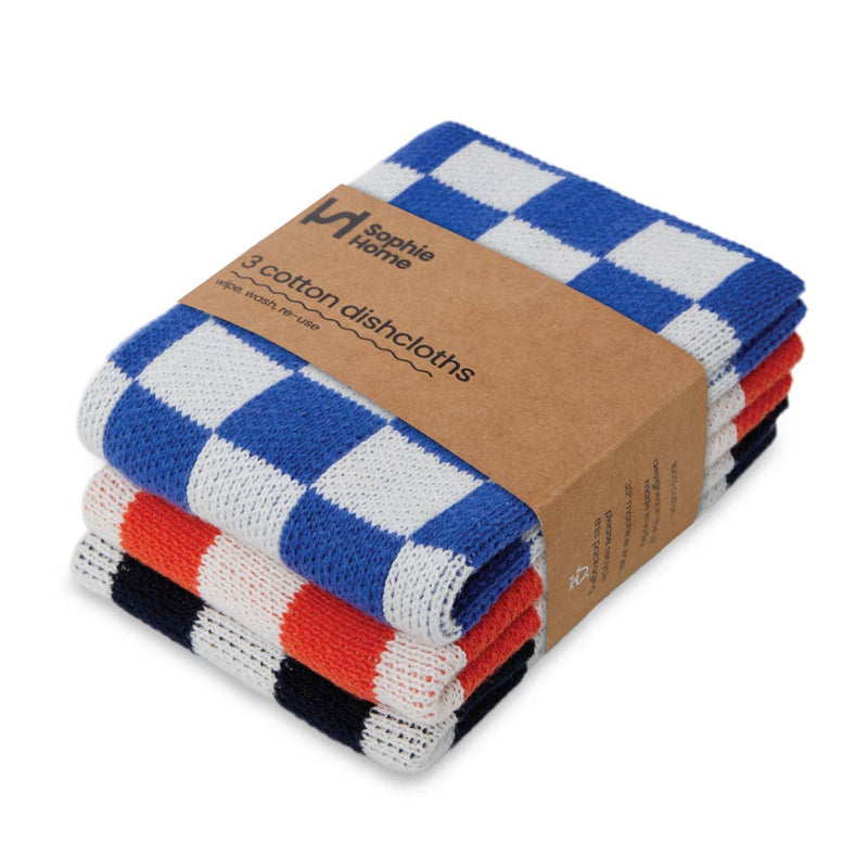 Reusable & Eco-Friendly Cotton Knit Dishcloths - Navy Check