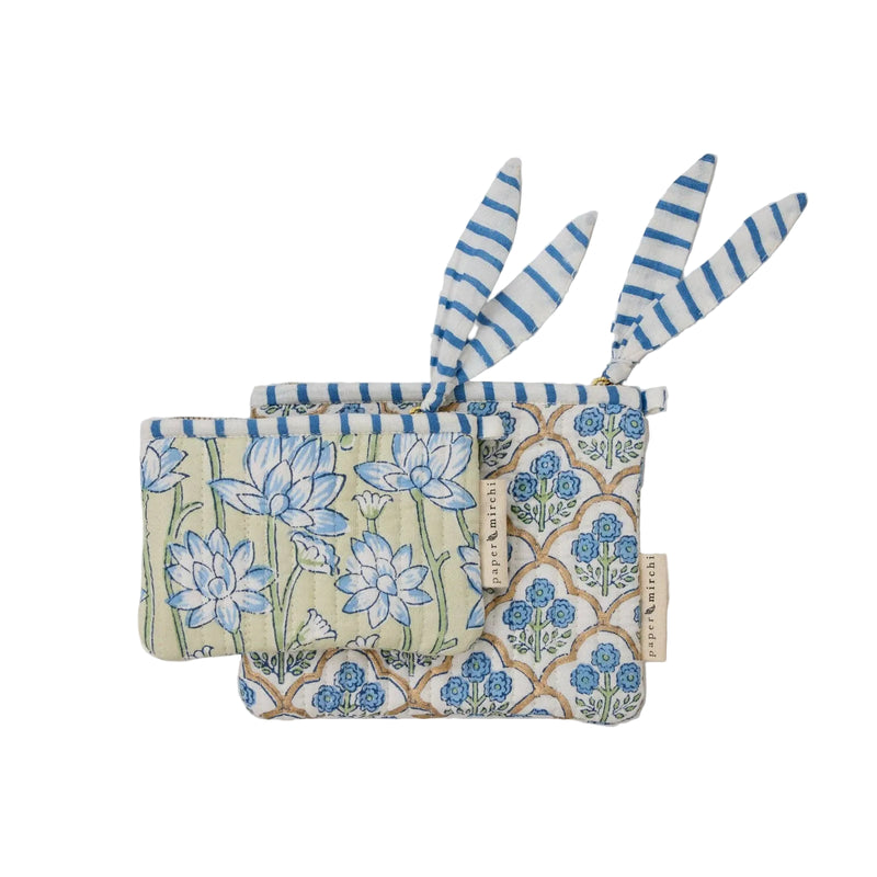 Zipped Pouch - Set of 2 - Floral Indigo