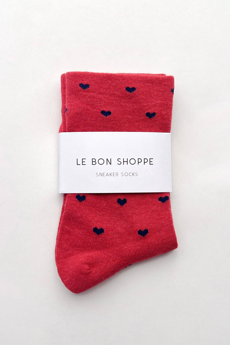 Heart Sneaker Socks- White/ Red