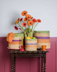 The Basket Room - RELI: Orange, Purple & Green Stripe Woven Storage Basket: M / Orange / Striped