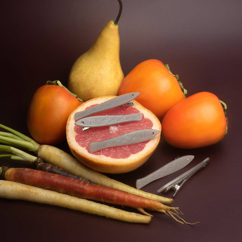Sardine Fish Hair Clip Set in Silver Acetate with Rhinestone