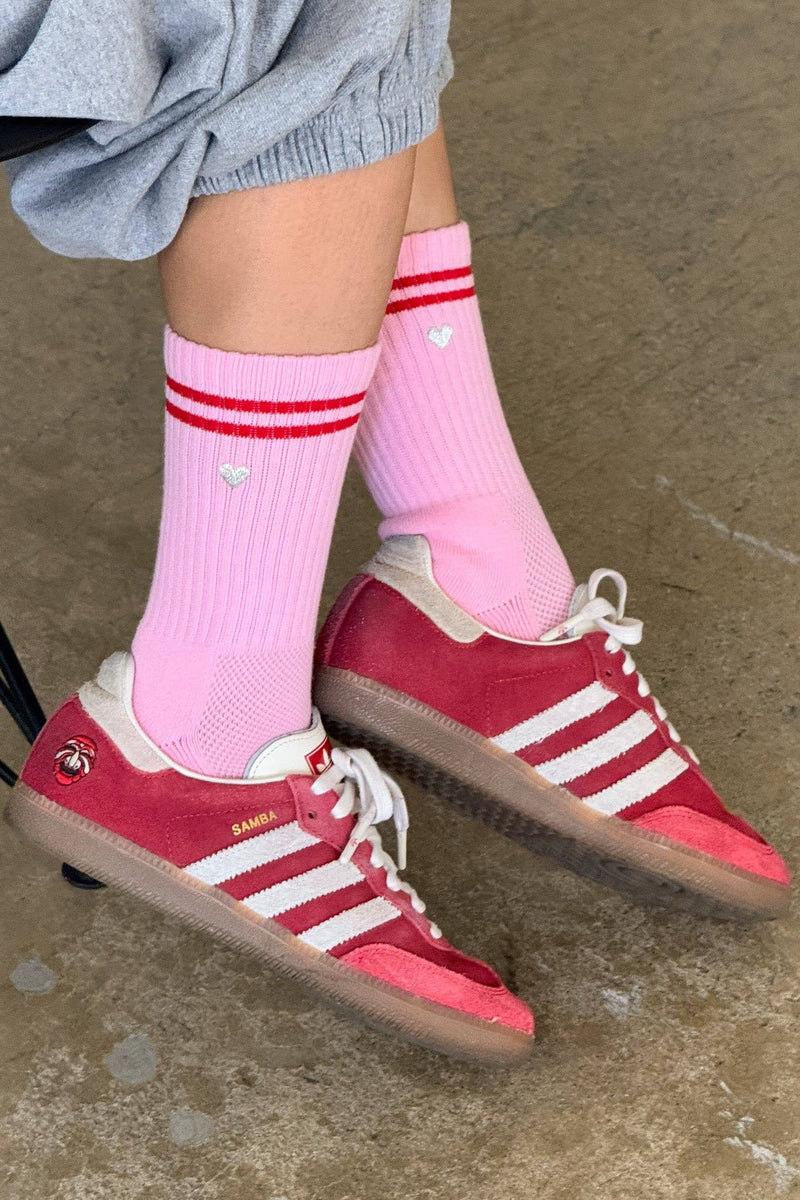 Embroidered Boyfriend Socks - Amour Pink & Heart