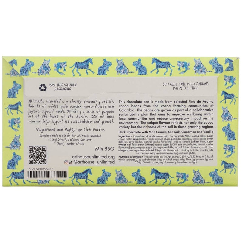 Magnificent & Mighty, Dark Chocolate with Malt Crunch, Sea Salt, Cinnamon and Vanilla