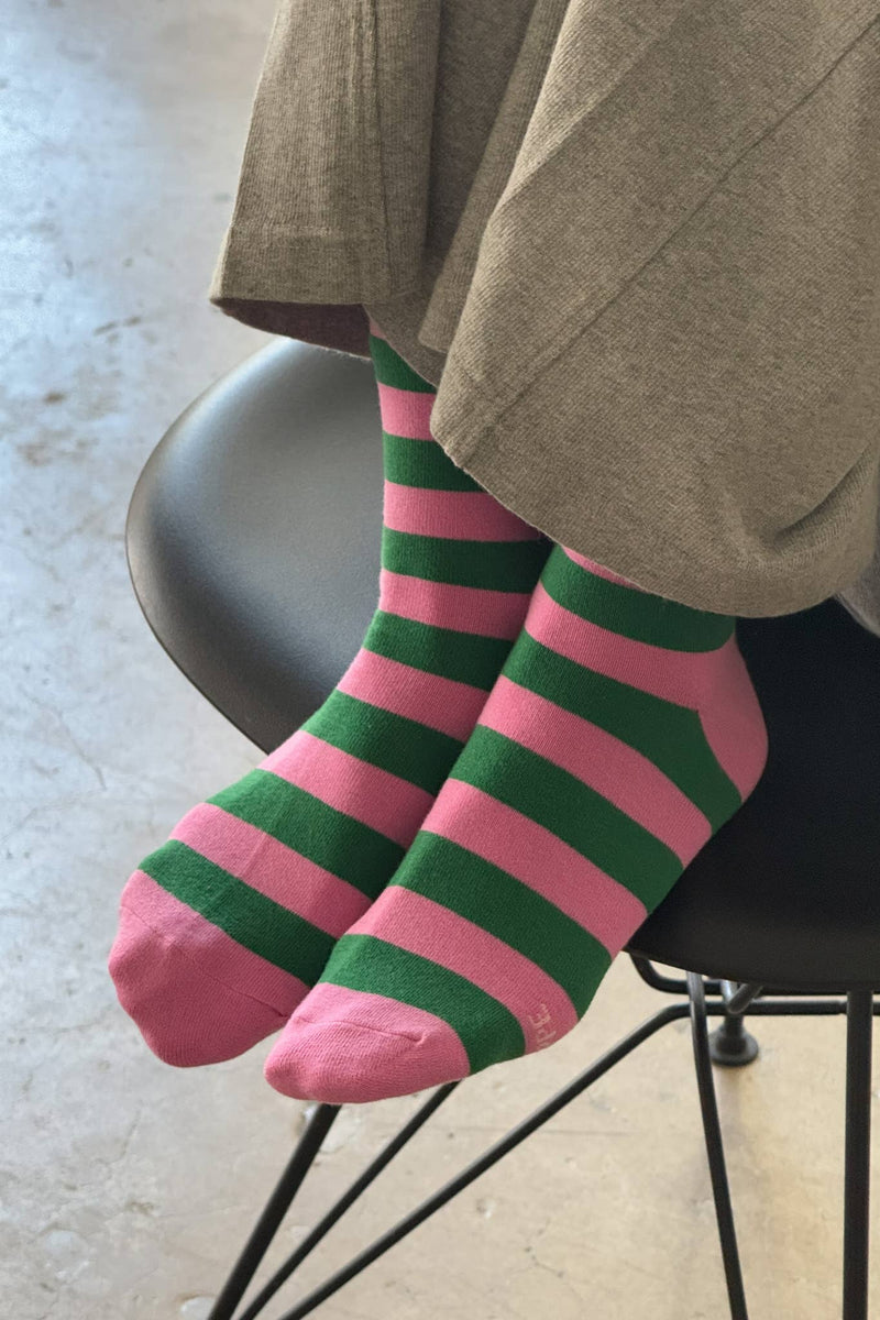 Wally Socks - Wide / Pink Green Stripe