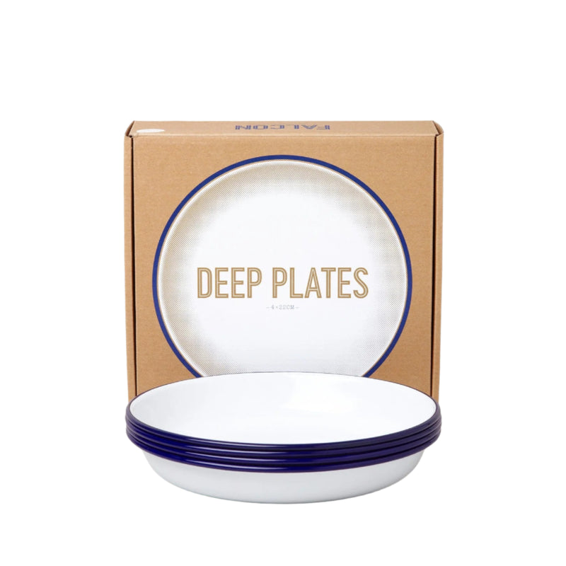 Deep Plate Set - White with Blue Rim