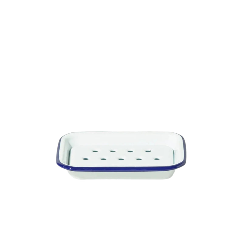 Soap Dish - White with Blue Rim