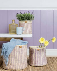 The Basket Room - UMEME: Lavender Pinstripe Woven Storage Basket: S / Purple / Pinstripe
