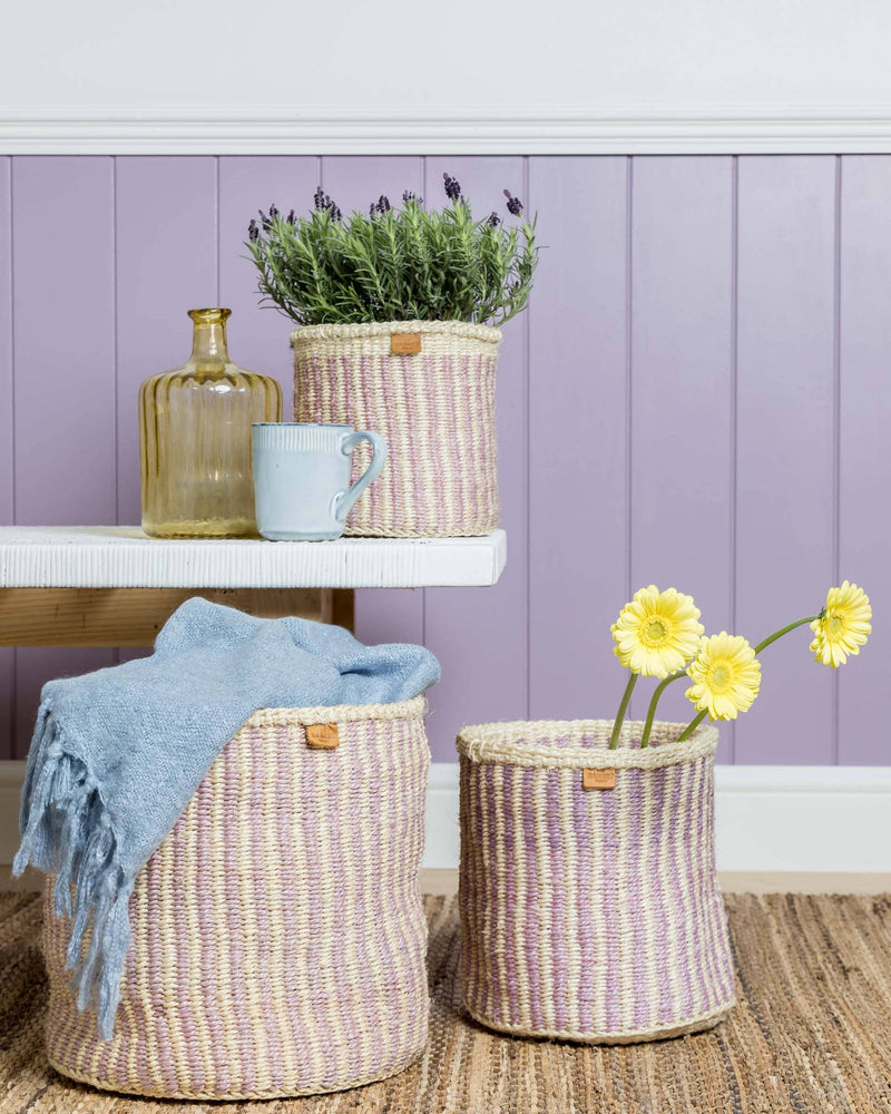 The Basket Room - UMEME: Lavender Pinstripe Woven Storage Basket: S / Purple / Pinstripe