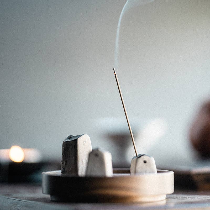 Gohobi Handmade Japanese Style Incense Holder – Zen Ceramic Incense Plug Tray: 3 mud houses