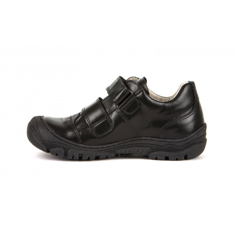 Leo Double Strap School Shoe - Black Matte Leather