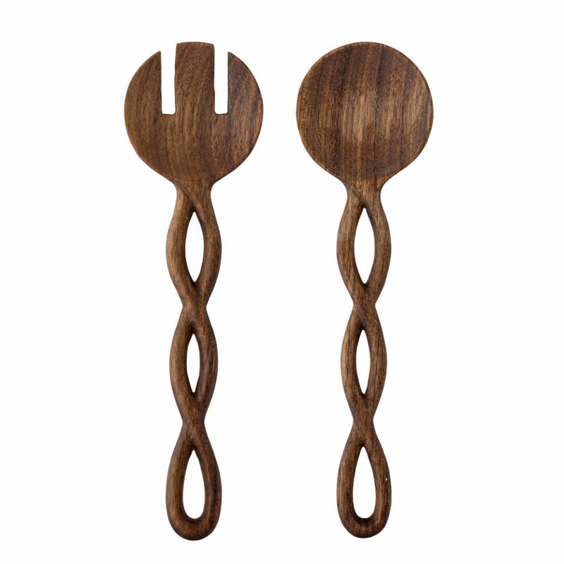 Pinar Salad Servers - Brown Acacia