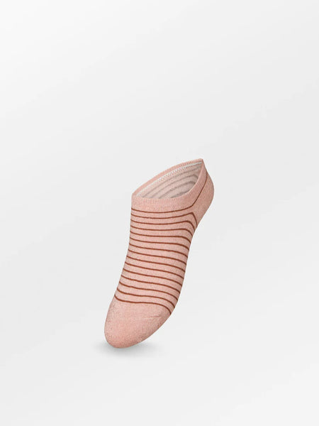 Stripe Glitter Sneakie Sock - Peach Whip Pink