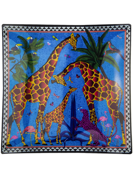 Small Glass Plate - Giraffe Blue 18x18