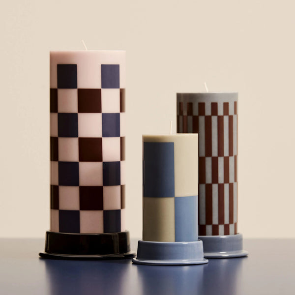 Medium Column Candle - Anthrachite/Bordeaux