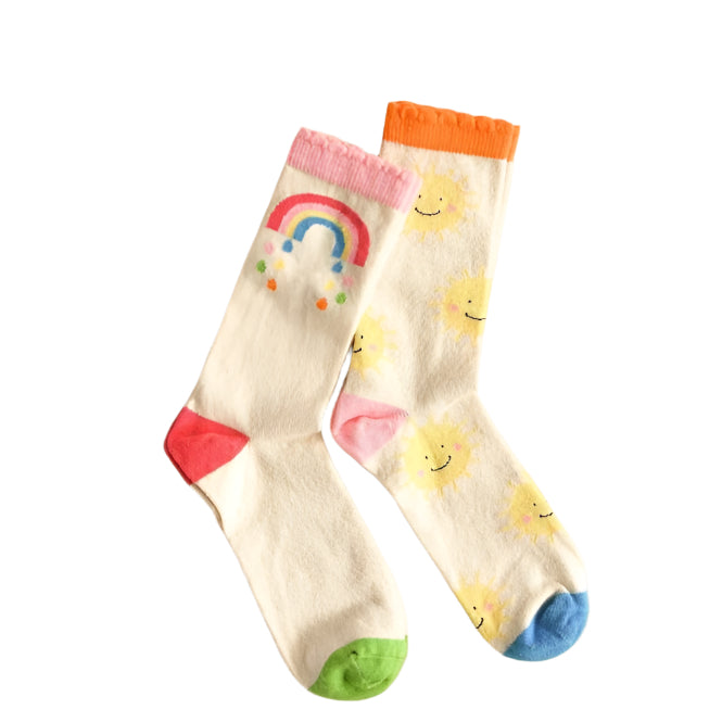 Vintage Rainbow and Sun 2 Pack Socks 9-12 Jnr