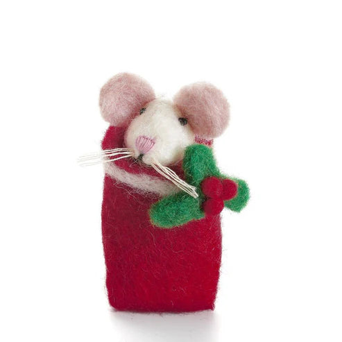 Swaddled Mouse with Mistletoe or Holly Christmas Decoration