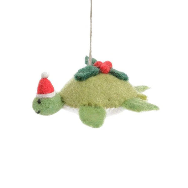 Turtle with Holly Sprig Hanging Decoration