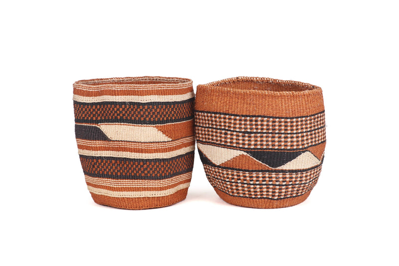 The Basket Room - KADI: Geometric Natural and Black Baskets: Stripes & Checks - Medium