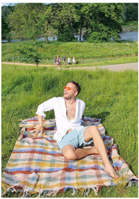 Recycled Wool Blanket in Rainbow Herringbone Check