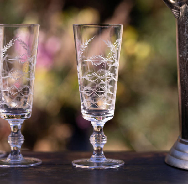 Champagne Flutes with Fern Design - Set of 4