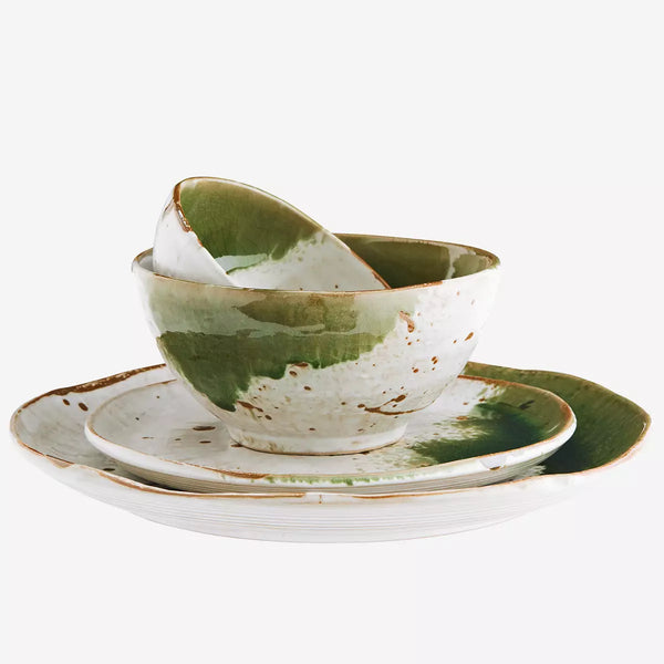 Madam Stoltz - Small Stoneware Bowl - Green/White