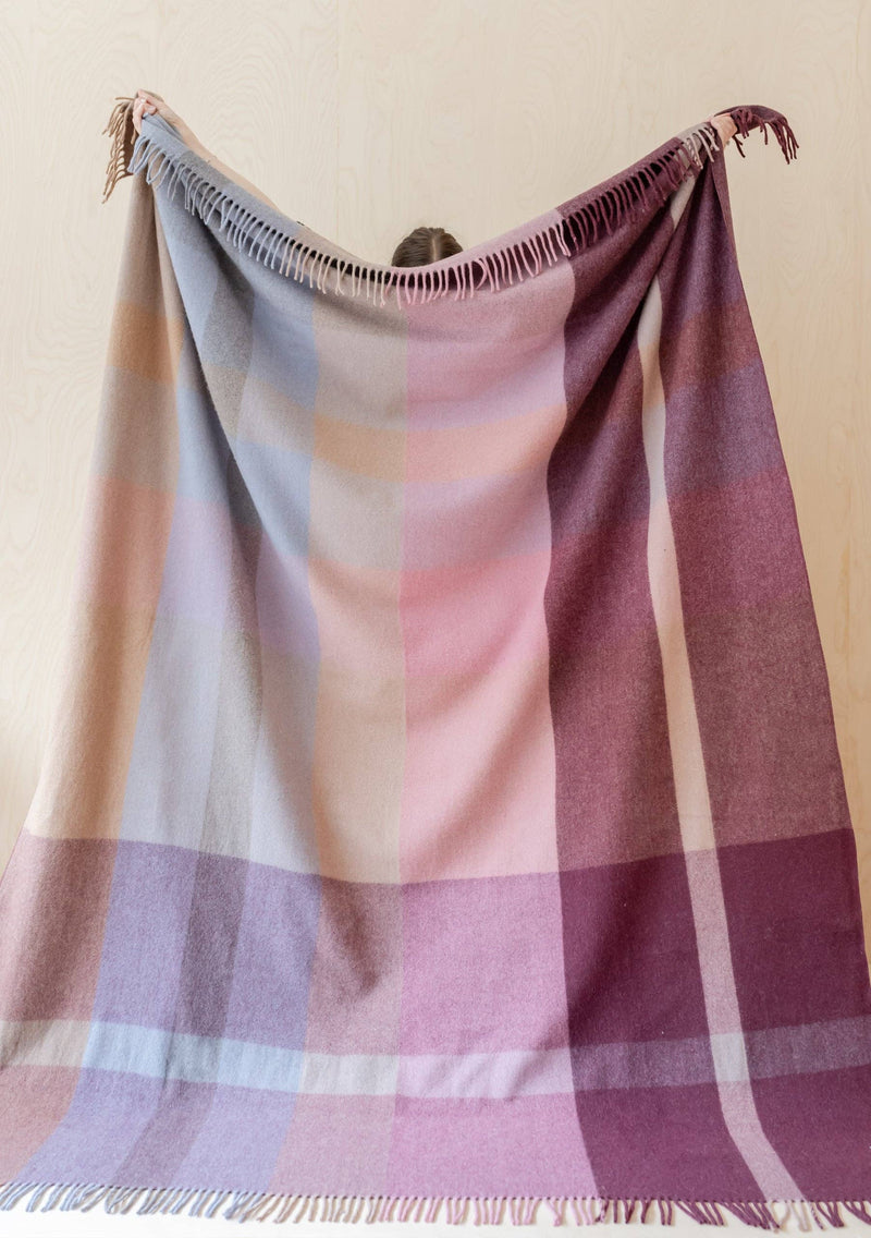 Recycled Wool XL Blanket in Berry Oversized Patchwork Check