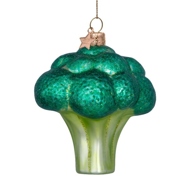 Christmas Ornament Glass Green Matt Broccoli H10cm