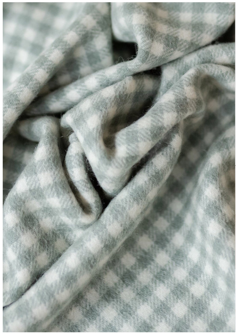 Lambswool Oversized Scarf in Sage Gingham
