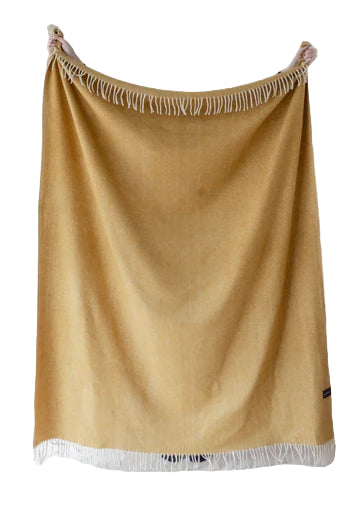 Recycled Wool Blanket in Mustard Herringbone
