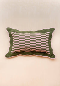 Olive Checkerboard Cotton Cushion Cover