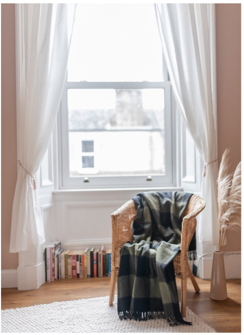 Recycled Wool Blanket in Black & Olive Buffalo Check