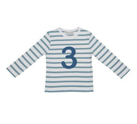 Ocean Blue & White Breton Striped Number T-Shirt