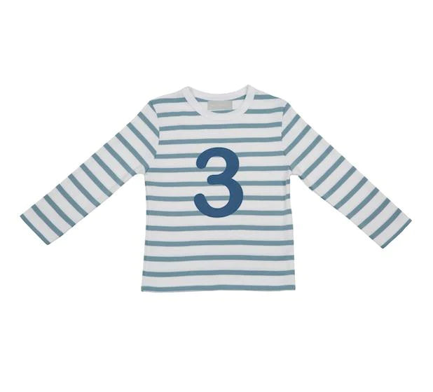 Ocean Blue & White Breton Striped Number T-Shirt