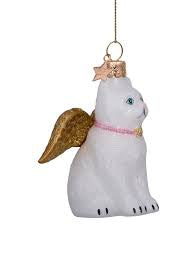 Christmas Ornament Glass White cat with gold wings